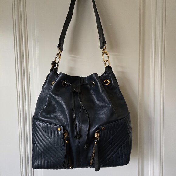 A. Bellucci Blue Leather Drawstring Bag - Picture 1 of 16
